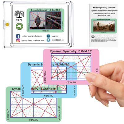 CLPA Dynamic Symmetry Root 3 Directors and Artists Camera and Drawing Viewfinder: Credit Card-Sized Composition Grids for Video, Photography & Art - Set of 3 View Finders in 4:3, 3:2, & 16:9.