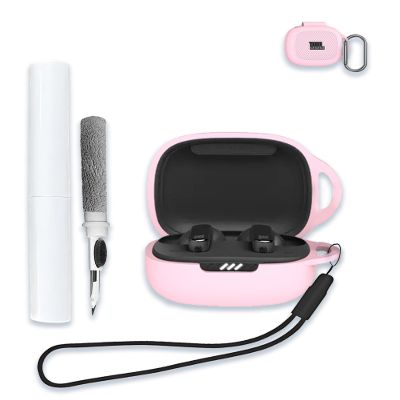 Case for JBL Live Pro 2 Wireless Noise Canceling Earbuds, Soft Silicone Protective Portable Scratch Shock Resistant Shell with Cleaner Kit & Carabiner & LanyardPink