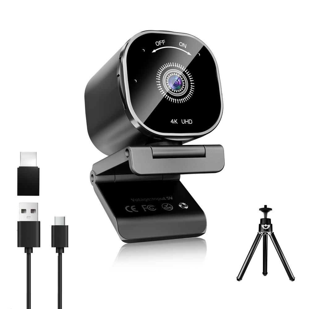 4K Webcam, AutoFocus Webcam 4K with Dual AI Noise-Cancelling Mics, 4K Webcam for PC/Mac, Streaming Webcam with Privacy Cover and Adjustable Tripod, Plug & Play Web Camera for Zoom/Teams/Meet/Xbox/OBS