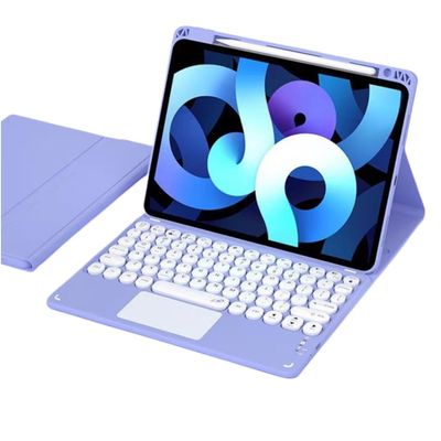 NUWONAYA Keyboard Case for iPad (A16) 11th/iPad 10th Gen with Touchpad, Candy Color Round Keys Magnetic Detachable Keyboard with Multi-Touch Trackpad and Pencil HolderLight Purple