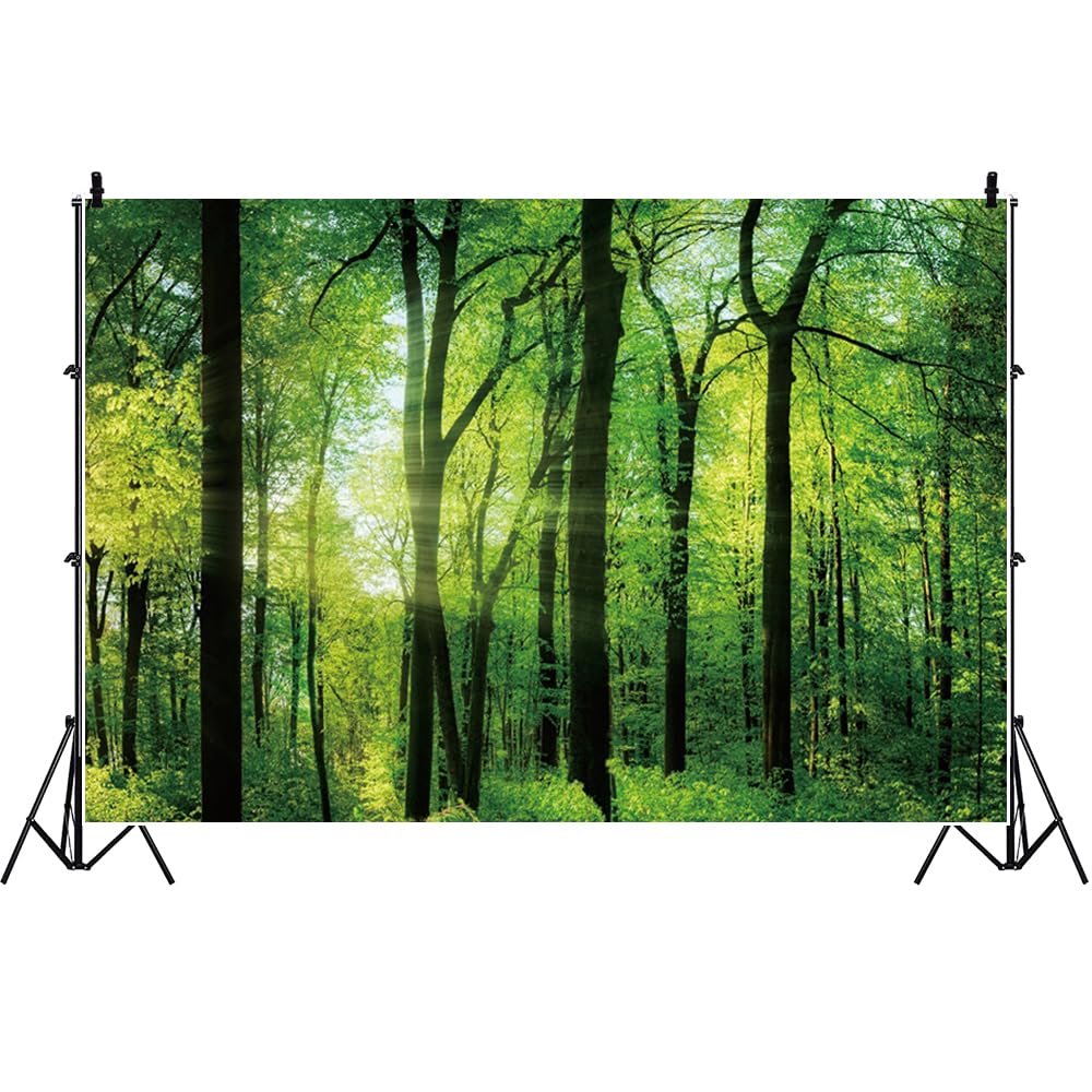 12x8ft Spring Green Forest Photo Backdrop Tropical Rainforest Natural Scenery Photography Background Camping Themed Baby Shower Safari Kids Adults Party Decoration Photo Booth Props