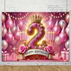 10x8 feet 2 Years Birthday Party Banner Pink Gold Crown with Roses and Balloons Kids Baby Home Party Decoration Photography Banner view 2