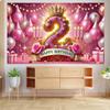 10x8 feet 2 Years Birthday Party Banner Pink Gold Crown with Roses and Balloons Kids Baby Home Party Decoration Photography Banner view 4