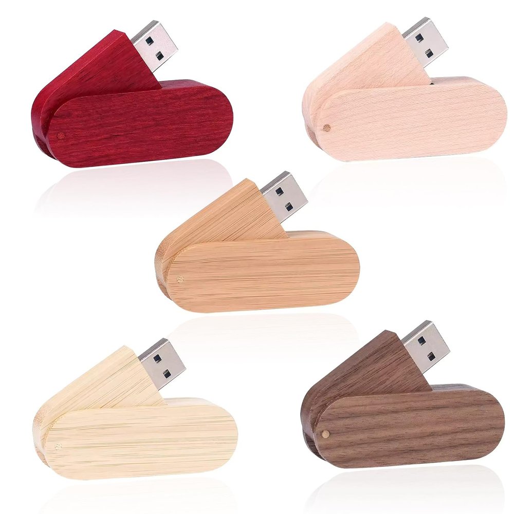 Personalized Wood Rotatable USB Flash Drives, Bulk Customizable USB 2.0 Thumb Drives U Disk, Free Custom Logo Memory Stick Wooden Pen Drive Wedding Gift (16G,100PCS)