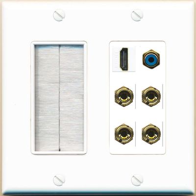 RiteAV 2 Speaker 4 Banana Binding Post HDMI RCA Wall Plate - Brush [White]