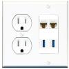 RiteAV 2 Port Cat6 2 USB3 Wall Plate - Tamper Resistant Outlet [Round White] view 1