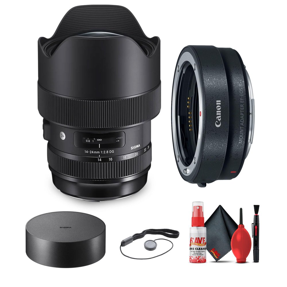 Sigma 14-24mm f/2.8 DG HSM Art Lens for Canon EF Bundle (212954) with Cleaning Kit, Cap Keeper, Lens Pouch, Canon Mount Adapter EF-EOS R