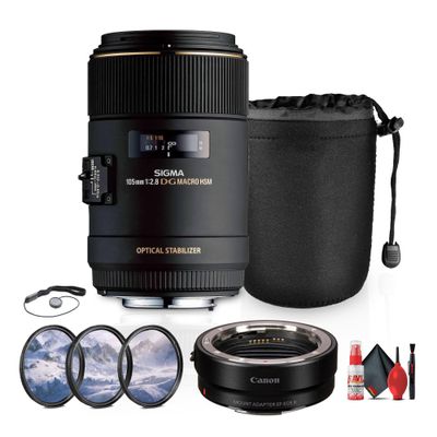 Sigma 105mm f/2.8 EX DG OS HSM Macro Lens for Canon Bundle (258101) with Cleaning Kit, Cap Keeper, 3 Piece Filter Kit, Lens Pouch, Canon Mount Adapter EF-EOS R