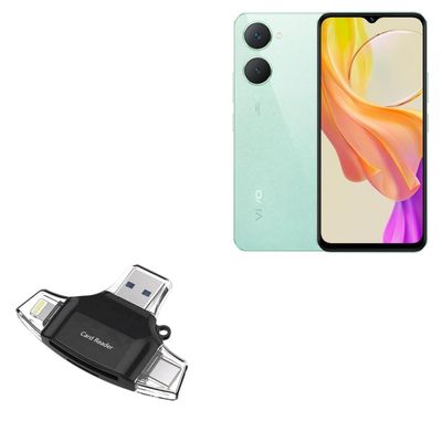BoxWave Smart Gadget Compatible with vivo Y03t - AllReader SD Card Reader, microSD Card Reader SD Compact USB - Jet Black