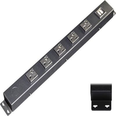 16 Hardwired Power Strip (NO Power Cord), 5 Vertical 20A Outlets (NOT Tamper Resistant), with Ears (with mounting tabs on Both Ends), USB, Black