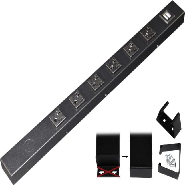20 Hardwired Power Strip (NO Power Cord), 6 Vertical 20A Outlets (NOT Tamper Resistant), NO Ears (Without mounting tabs on Both Ends), USB, Black