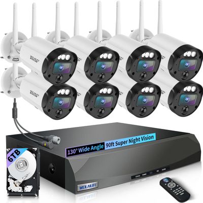 90ft Super Night Vision 5MP Outdoor Wireless Security Camera System, Wireless Cameras for Home Security, Home Video Security Cameras, WiFi Surveillance DVR Kits