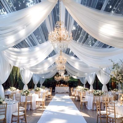 6 Panels 5ftx20ft White Ceiling Drapes for Wedding - Sheer Ceiling Photo Background Curtains Arch Drapery Draping Voile Tulle Ceiling Decorations for Reception Ceremony Stage Swag Event Venue