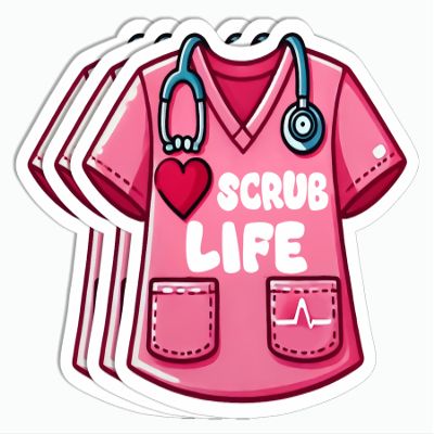 NALSDesigns 3Pcs Scrub Life Nurse Sticker - Pink Vinyl Rectangular Cartoon Sticker for Metal Plastic Glass - Contemporary Style - Outdoor Usage