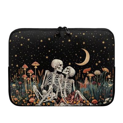 15.6 17inch Laptop Protective Sleeve,Mushrooms Print Laptop Sleeve for Women,Traveling Carrying Computer Sleeve Bag with Zippered Pocket,Bones Laptop Case,Black