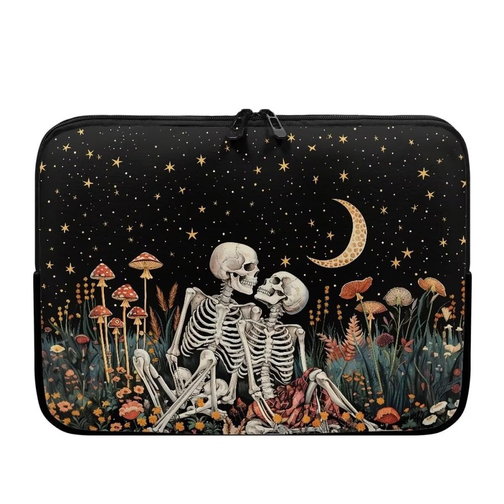15.6 17inch Laptop Protective Sleeve,Mushrooms Print Laptop Sleeve for Women,Traveling Carrying Computer Sleeve Bag with Zippered Pocket,Bones Laptop Case,Black