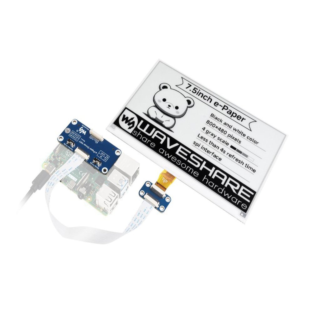 7.5inch e-Paper HAT Compatible with Raspberry Pi 5/4B/3B+/Zero/Zero W/Zero 2W/Pico/Pico W/Pico 2/Pico 2W/Jetson Nano, 800480 Resolution SPI Interface, 7.5inch E-Ink Display HAT Black White Two-Color