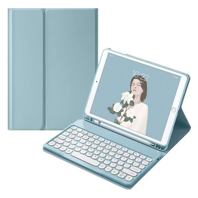 HENGHUI Keyboard Case for Galaxy Tab A9+ / A9 Plus 11 inch 2023 Keyboard Case Cute Round Key Color Keyboard Wireless Detachable BT Keyboard Cover with Pen Holder,MistyBlue