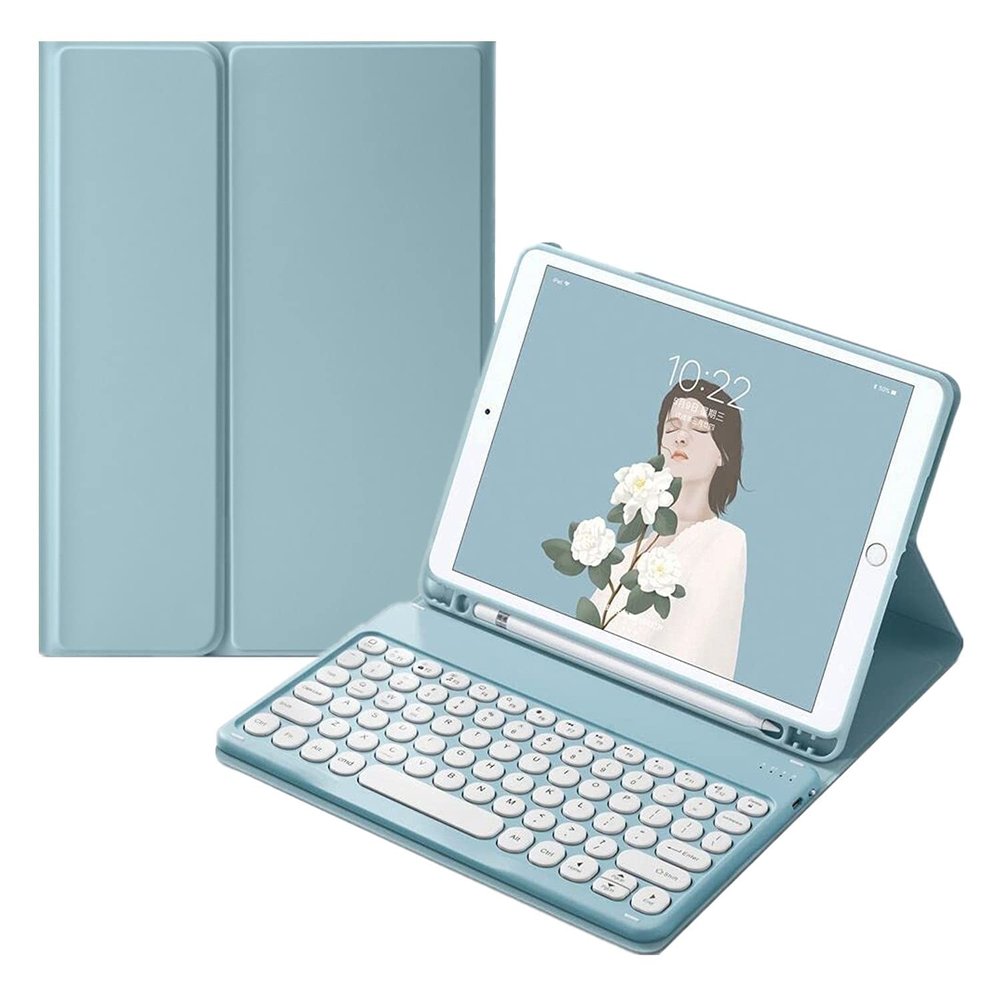 HENGHUI Keyboard Case for Galaxy Tab A9+ / A9 Plus 11 inch 2023 Keyboard Case Cute Round Key Color Keyboard Wireless Detachable BT Keyboard Cover with Pen Holder,MistyBlue