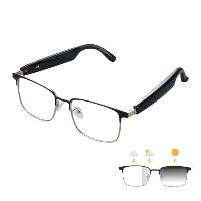 ToPanda Smart Audio Glasses (3rd Gen), TWS Open Ear Speakers with Bluetooth 5.0 Connectivity for Gaming Meeting.(Black/Black-Blue Light (Photochromic Lenses))