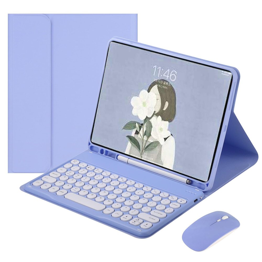 HENGHUI Keyboard Mouse for Galaxy Tab A9+ /Plus 11 inch 2023 Keyboard Case with Mouse Cute Round Key Detachable BT Color Keyboard Cover,Purple