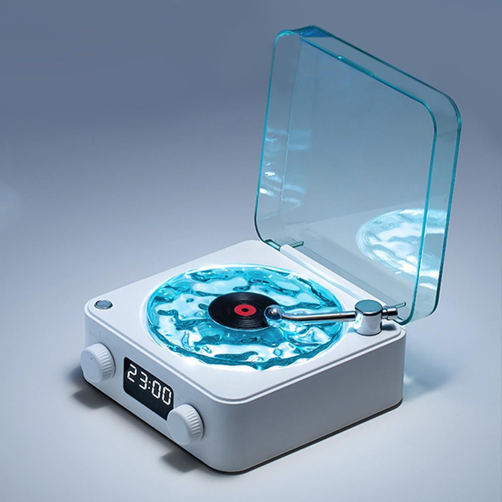Bluetooth Record Player wiith Stereo Speakers and Water Ripple Light, Record Player with Display Screen, CD Player for Entertainment and Home Decoration (White)
