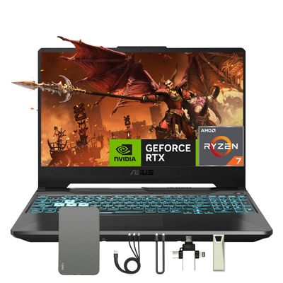 ASUS TUF A15 15.6 FHD 144Hz Gaming Laptop, 16GB DDR5 RAM, 1TB SSD, AMD Ryzen 7 7435HS, GeForce RTX 3050 4GB GDDR6, Win 11 Pro, RGB Backlit Keyboard, Wi-Fi 6, Black, 128GB Docking Station Set