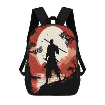 17 Inch Laptop Backpack Samurai Printed Lightweight Work Daypack Business Travel Backpack Waterproof Backpack for Women Men