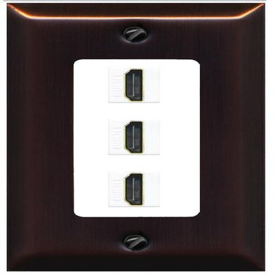 RiteAV - 3 Port HDMI 2.0 Decorative Wall Plate - 1 Gang [Bronze/White]