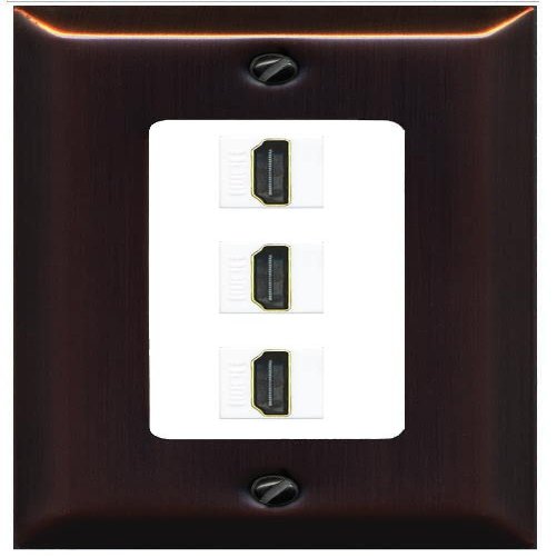 RiteAV - 3 Port HDMI 2.0 Decorative Wall Plate - 1 Gang [Bronze/White]