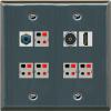 2 Gang Spring Clip Style 5.1 Speaker Wall Plate With 1 Port HDMI TOSLINK RCA Connectors - Flat 2 Gang [Stainless Steel] view 1