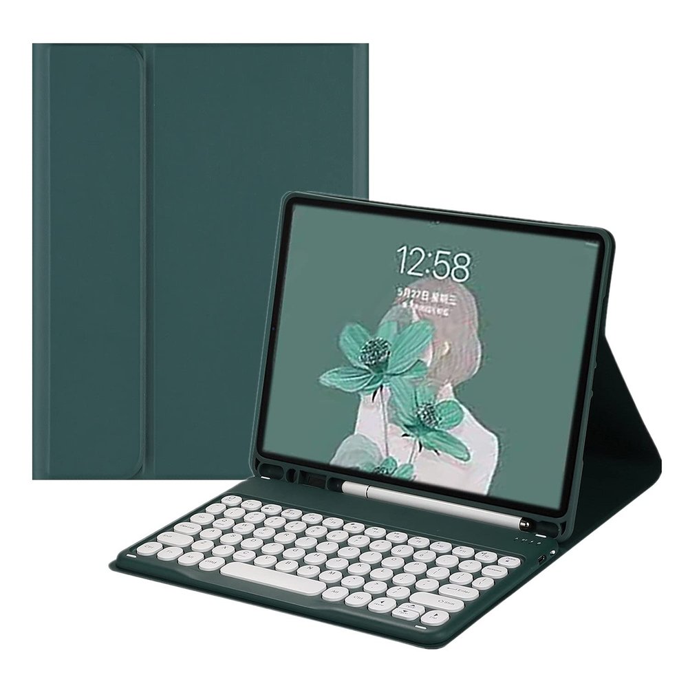 HENGHUI Keyboard Case for Galaxy Tab A9 8.7 inch 2023 (SM-X110/X115/X117) Keyboard Case Cute Round Key Color Keyboard Wireless Detachable BT Keyboard Cover,DarkGreen