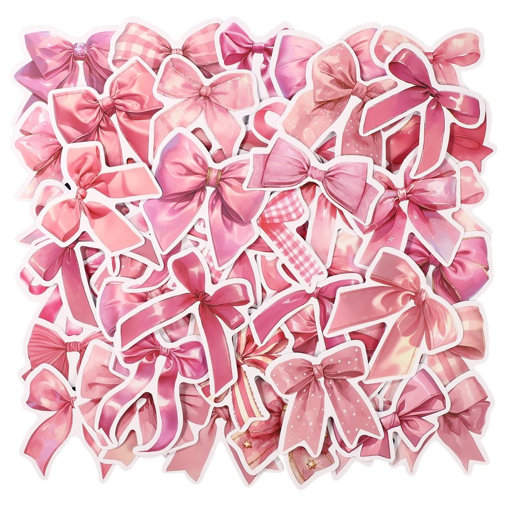 Tinoaly 50pcs Pink Bow Stickers, Vintage Bow Knot Stickers, Waterproof Vinyl, Decals for Water Bottles, Laptops, Journals, Scrapbooking