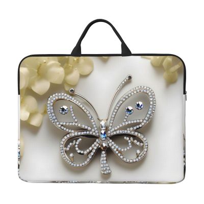 Rhinestone butterfly and flower print Resistant Notebook Computer Pocket Case,Carrying Bag Compatible to 14Inches Laptop
