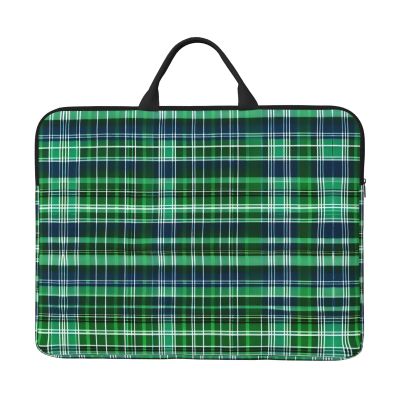 Blue and Green Scottish Tartan print Resistant Notebook Computer Pocket Case,Carrying Bag Compatible to 14Inches Laptop