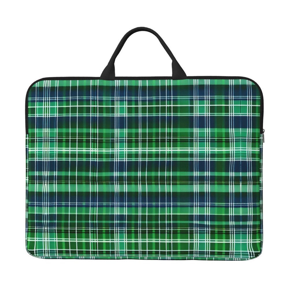 Blue and Green Scottish Tartan print Resistant Notebook Computer Pocket Case,Carrying Bag Compatible to 14Inches Laptop