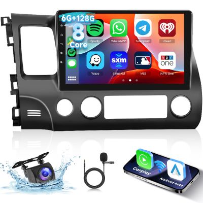[6G+128G] 8-Core Car Radio for Honda Civic 2006-2011 Android Car Stereo with Bluetooth GPS,Hodozzy 10.1 Inch Touch Screen with Wireless Carplay Android Auto,WiFi USB,DSP,FM RDS