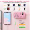 6 USB(2 USB C) Pink Extension Cord- 5Ft Travel Power Strip with 24W USB Charging Station and 4 Outlets, Pink Desk Accessories with Surge Protector for Cute Kawaii Gifts College Dorm Desk view 2