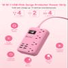 6 USB(2 USB C) Pink Extension Cord- 5Ft Travel Power Strip with 24W USB Charging Station and 4 Outlets, Pink Desk Accessories with Surge Protector for Cute Kawaii Gifts College Dorm Desk view 3