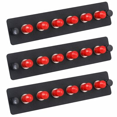 Duogalia 3-Pack 6 Simplex ST Fiber Patch Panel with Simplex Singlemode Red ST Adapters, 6 Fiber Ports