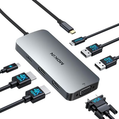 USB C Docking Station Dual Monitor, 7 in 1 USBC to Dual HDMI Adapter, USB C Hub with 2 HDMI, VGA, 100W PD, 3 USB, Multiport Adapter for Dell HP Lenovo Surface MacBook Laptop