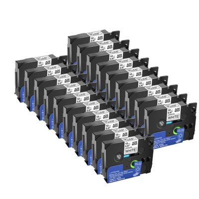 19PK Black On White Labeling Tape 6/9/12/18/24mm Compatible with TZ231 TZ641 335 Laminated Label Makers(19PK White on Black)
