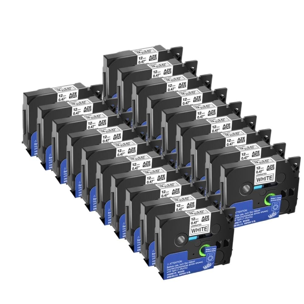 19PK Black On White Labeling Tape 6/9/12/18/24mm Compatible with TZ231 TZ641 335 Laminated Label Makers(19PK White on Black)