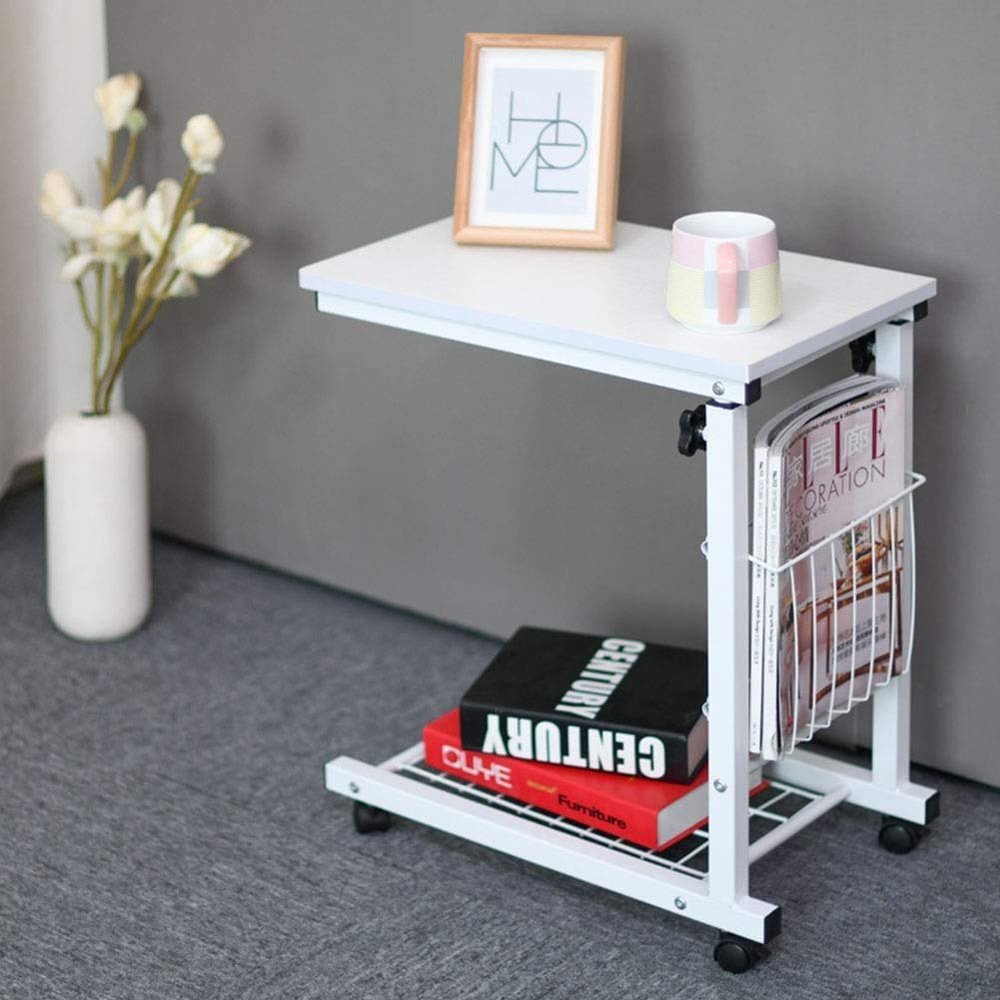 5JJJLOOOPP Laptop Table Side Table Height Adjustable Overbed Table Laptop Cart Computer Table Bedside Table with Wheels (Color B) D (E)