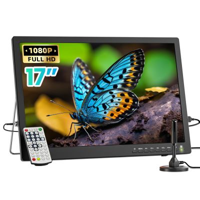 NORTHING 1080P 12 Volt Portable TV with Antenna/USB/HDMI/AV, for Camping Home Kitchen Power Outage, Sleep Timer (Inches, 17)
