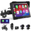 7 Inch Motorcycle Carplay Motorcycle w Dual 2K Dash Cam Wireless Apple Carplay Android Auto Screen with GPS Navigation for Motorcycles Voice Control Light Sensor Bluetooth TF-64G IP67 Waterproof view 1