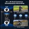 7 Inch Motorcycle Carplay Motorcycle w Dual 2K Dash Cam Wireless Apple Carplay Android Auto Screen with GPS Navigation for Motorcycles Voice Control Light Sensor Bluetooth TF-64G IP67 Waterproof view 3