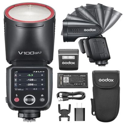 Godox V100-N V100N TTL Camera Flash, Godox V1Pro-N Upgrade, OLED Screen and SU-1, 2.4G HSS 1/8000S Li-ion 7.2V/2980mah,100ws Round Head Flash for Nikon Cameras