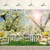 12x10ft Spring Garden Backdrop Blooming Flower Forest Fence Nature Scenery Background Birthday Wedding Bridal Shower Party Supplies Photography Kids Adult Portrait Outdoor Photo Studio Props view 1