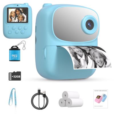 Kids Instant Print Camera 2025, 32GB Memory, Dual Lens with 2.4-Inch Screen and 1080p HD, Nice Gift for Boys and Girls Ages 4-13, Ideal for Toddlers and Teenagers (Blue)
